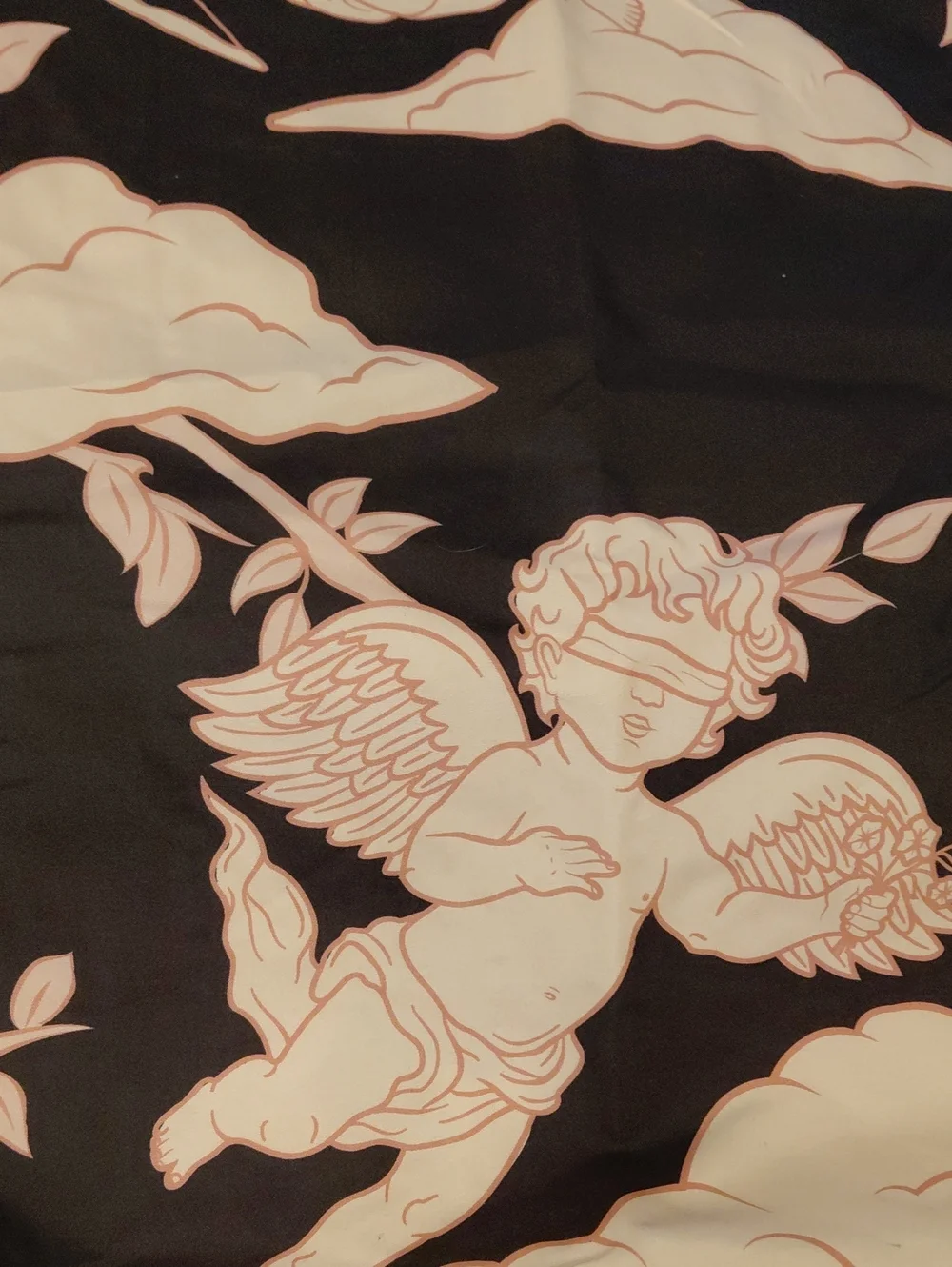 DOLLSKILL Dolls Home Full/Queen Cherub Print Black and Pink Bedding/print Bag